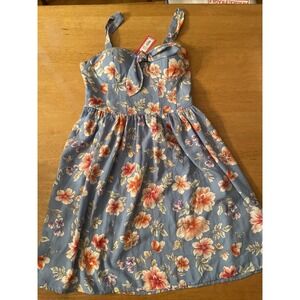 Xhilaration XS Juniors Floral Blue Dress Sundress Adjustable Straps Pocket NWT